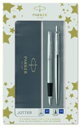 Jotter Core Duo Σετ Στυλό Ballpoint Medium με Πένα Medium από Ατσάλι Ασημί σε Θήκη CT Parker